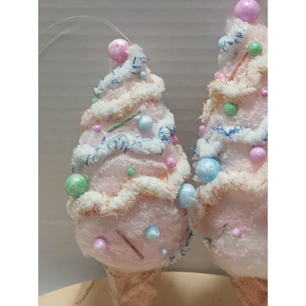 Lot of 3 Pink Ice Cream Ornaments Pastel Christmas Candy Land Tree Decorations